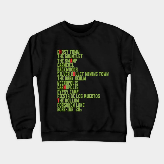 Knott's Scary Farm's Scare Zones Crewneck Sweatshirt by ForbiddenDisco